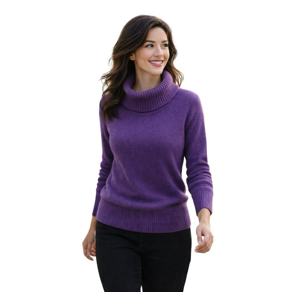 APT.9 100% Cashmere Cowl Neck Sweater Womens Large Purple